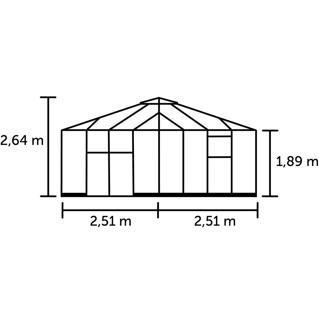 Gewächshaus Qube Square mit Maßen