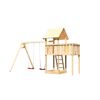 Hölzerner Spielturm mit zwei Schaukeln