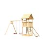Kinderspielturm 'Lotti' mit Doppelschaukel und Netzrampe natur 107 x 107 cm