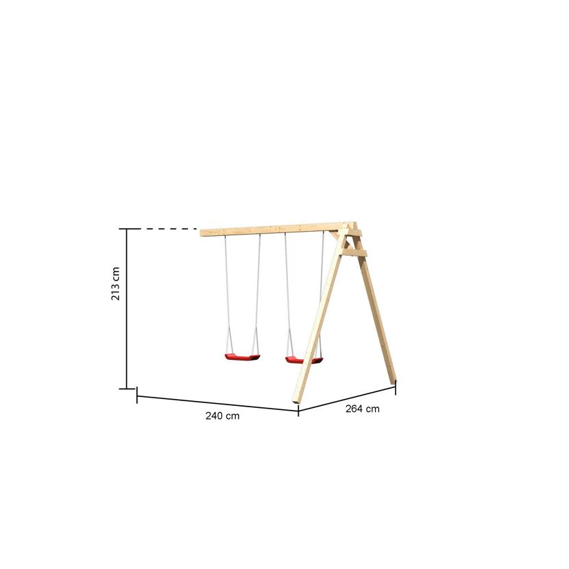 Kinderspielturm 'Lotti' mit Doppelschaukel und Kletterwand natur 107 x 107 cm