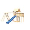 Hölzerner Spielturm mit Rutsche und Schaukel