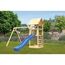 Spielturm 'Lotti' naturbelassen mit Rutsche blau, Kletterwand und Doppelschaukel 107 x 291 x 107 cm