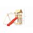 Spielturm 'Lotti' naturbelassen mit Kletterwand Doppelschaukel und Rutsche rot 107 x 291 x 107 cm