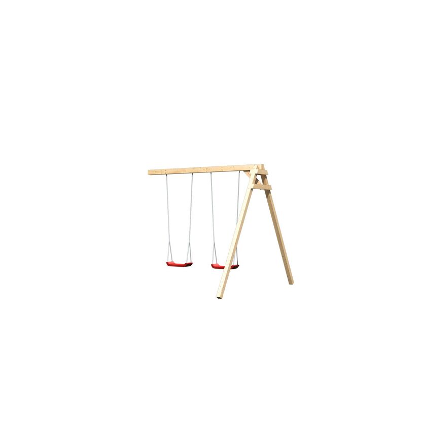Spielturm 'Lotti' naturbelassen mit Kletterwand Doppelschaukel und Rutsche rot 107 x 291 x 107 cm