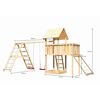 Hölzerner Spielturm mit Schaukel und Rutsche