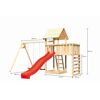 Hölzerner Spielturm mit Rutsche und Schaukel