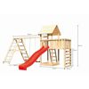 Hölzerner Spielturm mit Rutsche und Schaukel