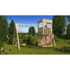 Hölzerner Spielturm mit Schaukel und Rutsche