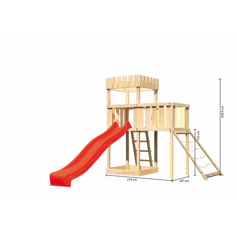 Hölzernes Spielhaus mit Rutsche und Strickleiter