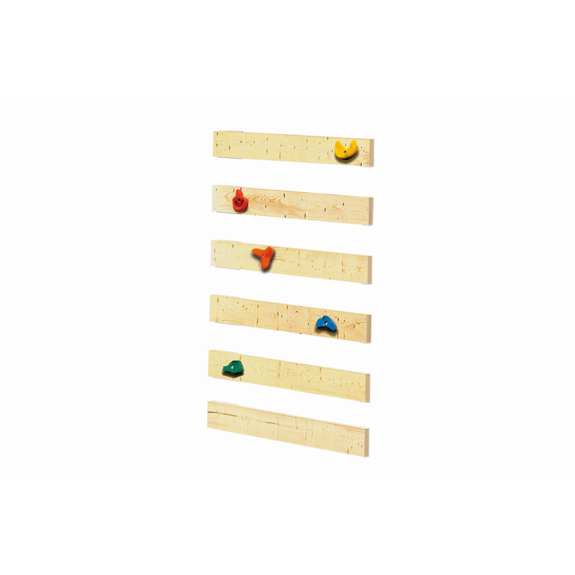Holzleisten mit bunten Klettergriffen