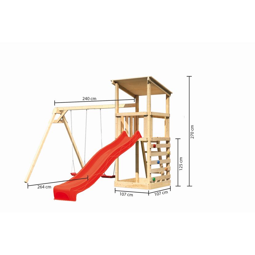 Holzschaukel mit Rutsche