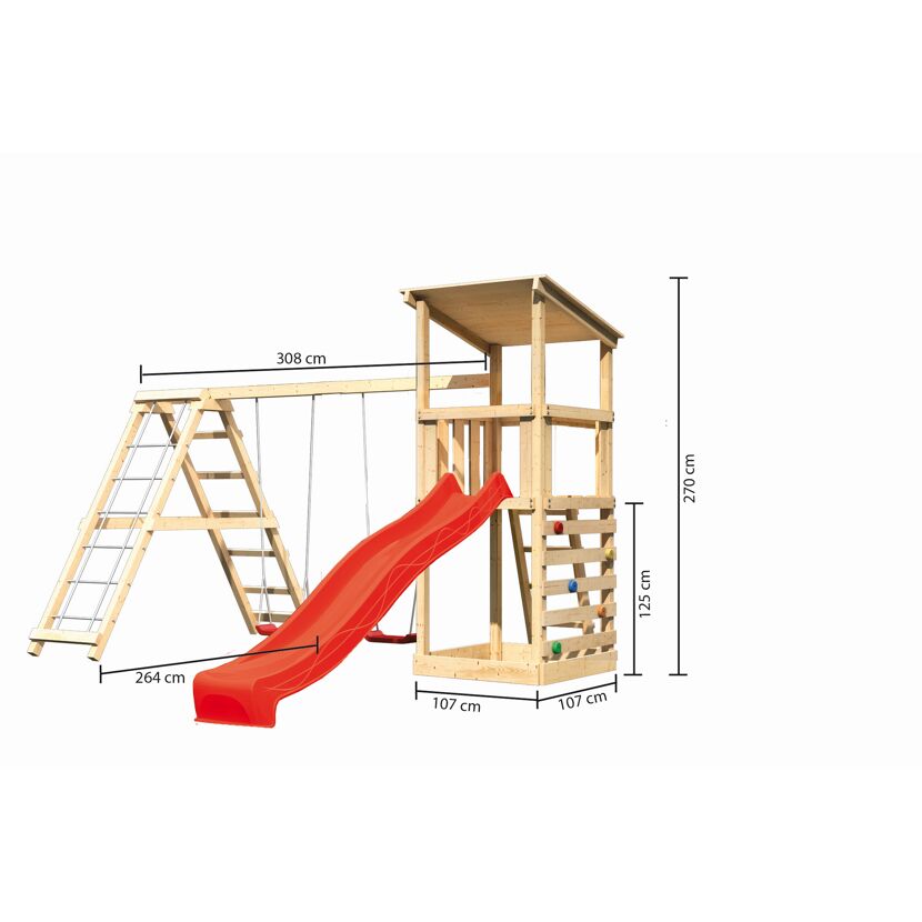 Spielturm mit Schaukel und Rutsche