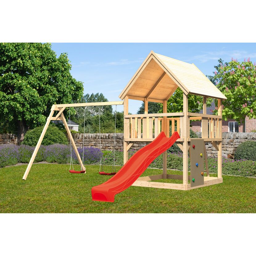 Spielturm mit Schaukel und Rutsche