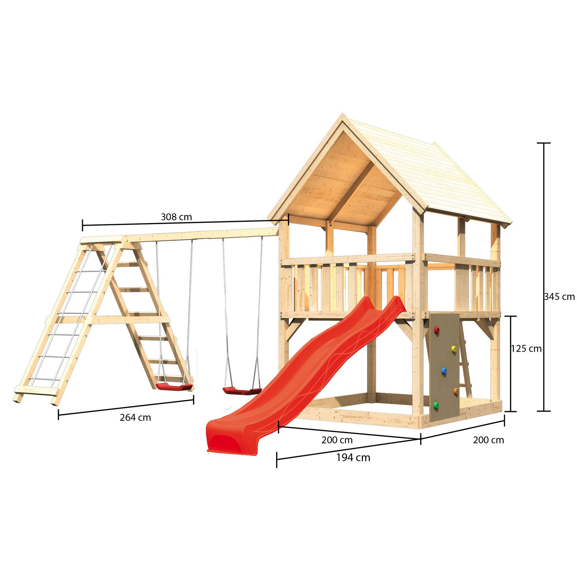 Kinderspielturm 'Luis' naturbelassene nordische Fichte 200 x 395 x 200 cm + product picture