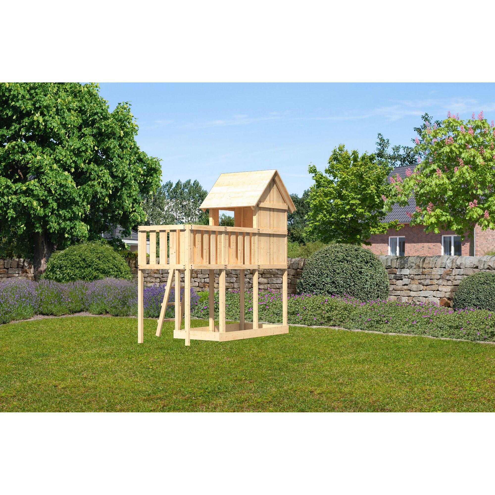 Hölzernes Spielhaus im Garten