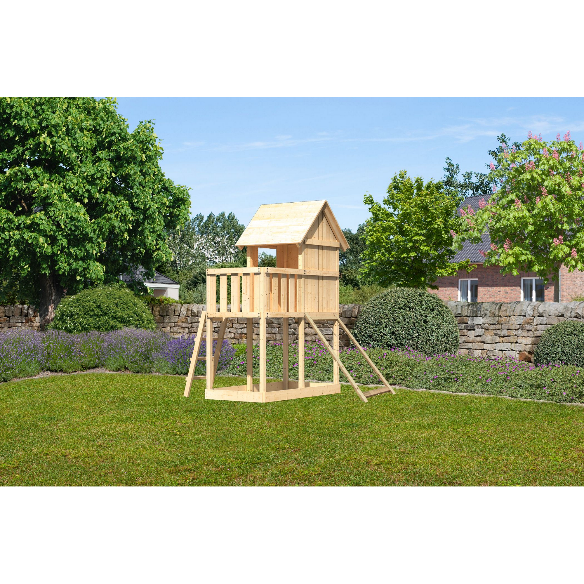 Kinderspielhaus 'Frieda' naturbelassene nordische Fichte 107 x 291 x 107 cm + product picture