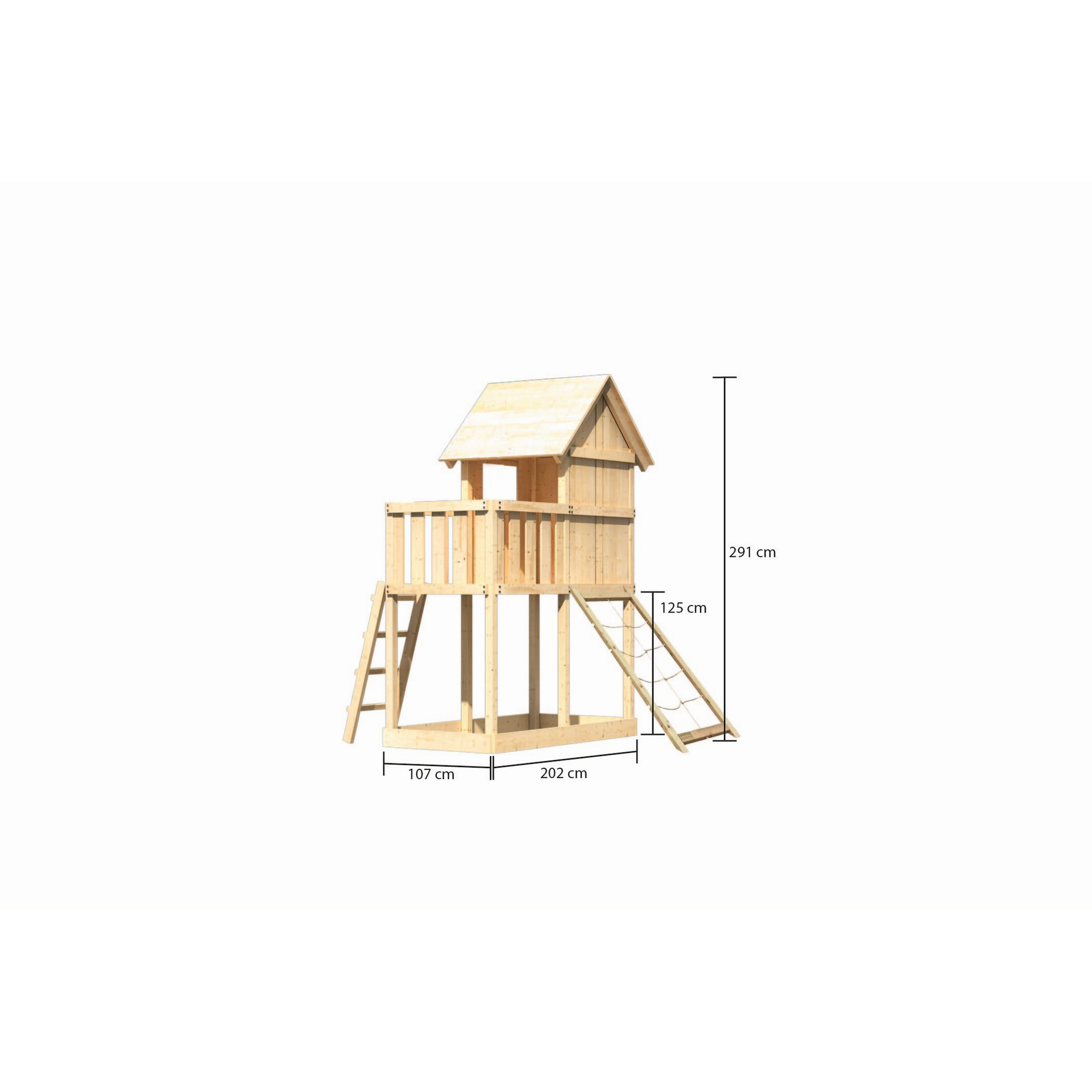 Kinderspielhaus 'Frieda' naturbelassene nordische Fichte 107 x 291 x 107 cm + product picture