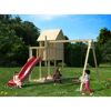 Kinderspielplatz aus Holz mit Rutsche und Schaukel