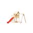 Spielturm aus Holz mit Schaukel und Rutsche