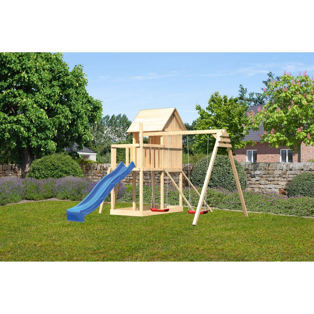 Kinderspielhaus 'Frieda' naturbelassene nordische Fichte 107 x 291 x 107 cm