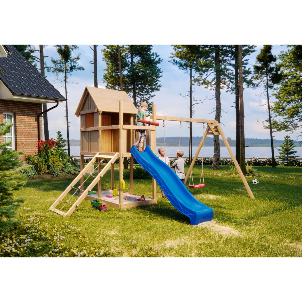 Kinderspielhaus 'Frieda' naturbelassene nordische Fichte 107 x 291 x 107 cm