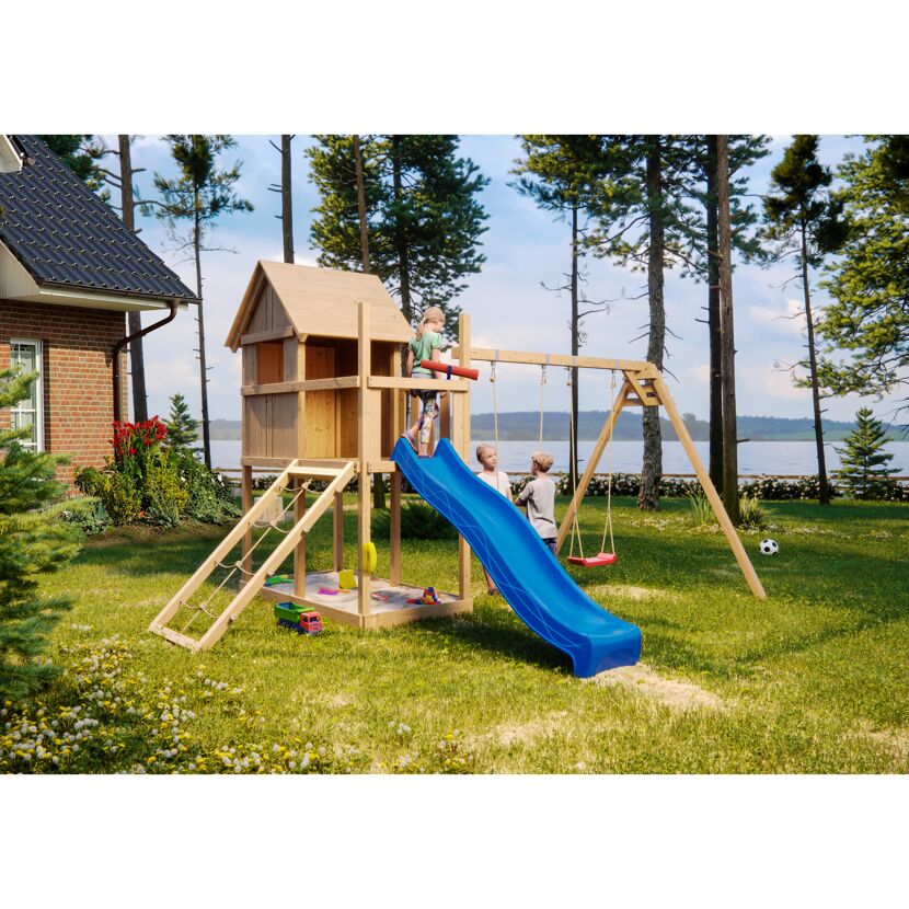 Kinderspielhaus 'Frieda' naturbelassene nordische Fichte 107 x 291 x 107 cm