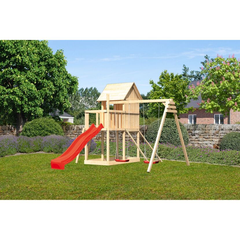 Kinderspielhaus 'Frieda' naturbelassene nordische Fichte 107 x 291 x 107 cm