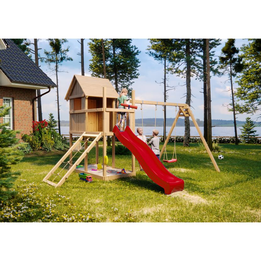 Kinderspielhaus 'Frieda' naturbelassene nordische Fichte 107 x 291 x 107 cm