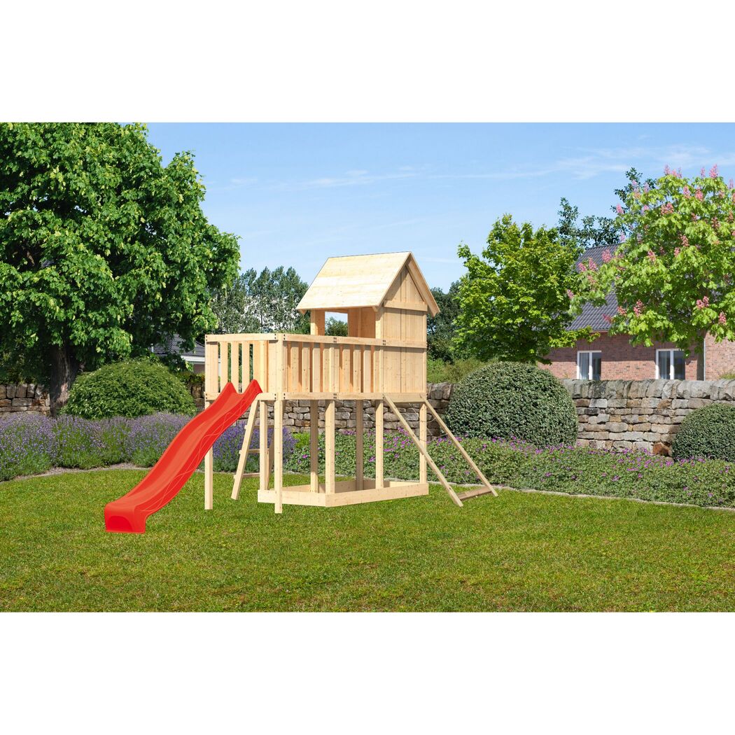 Hölzerner Spielturm mit Rutsche