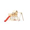 Holzspielplatz mit Schaukel und Rutsche