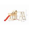 Spielturm aus Holz mit Rutsche und Schaukel