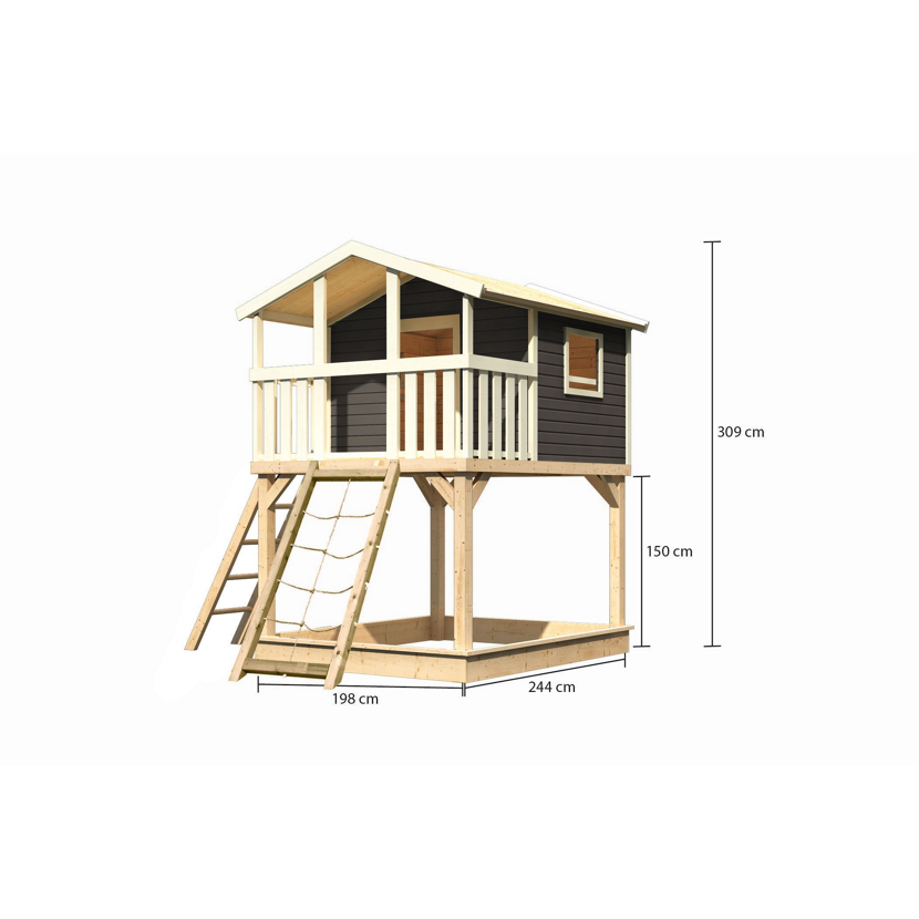 Spielhaus mit Sandkasten und Leiter