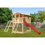 Spielturm aus Holz mit Rutsche und Schaukel