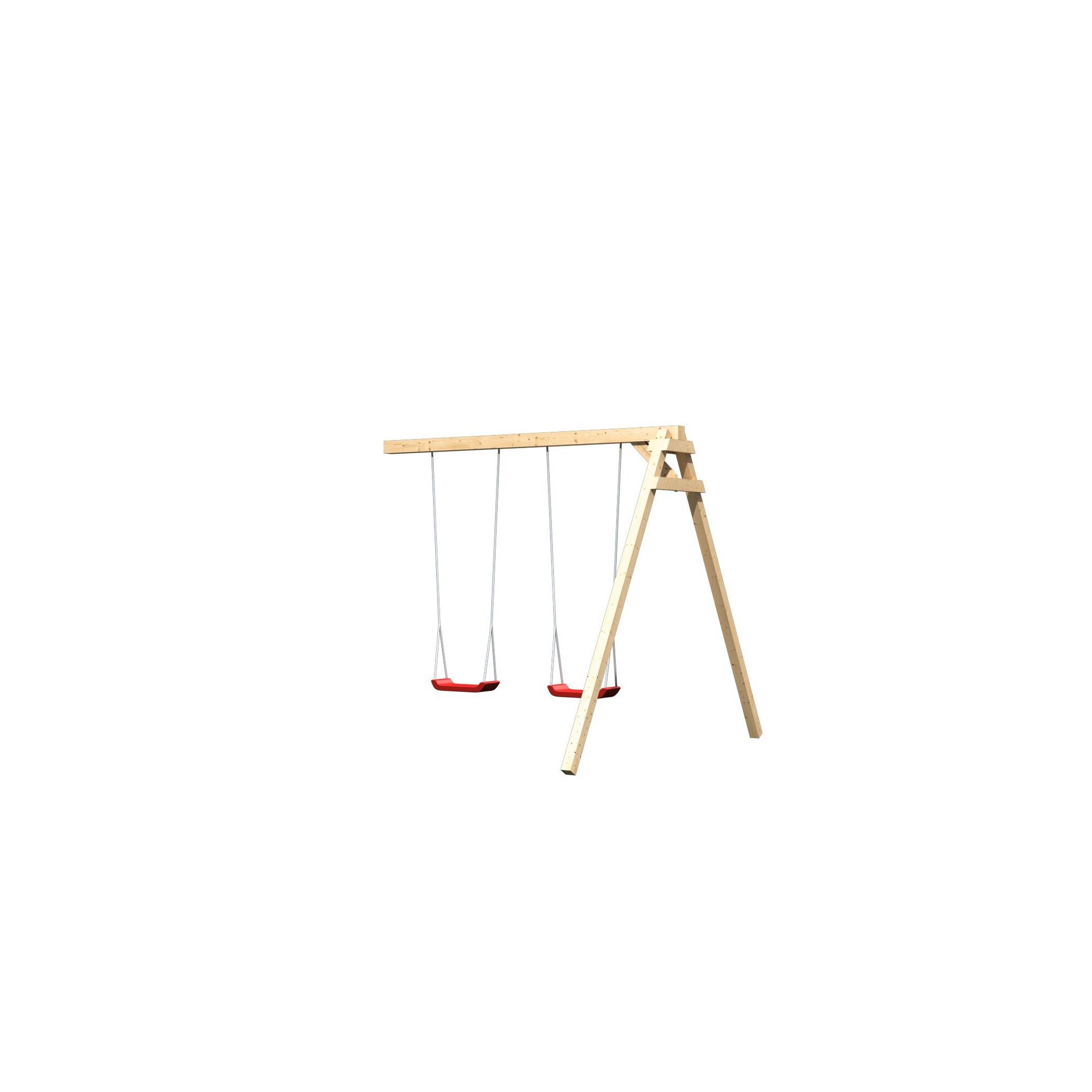 Holzschaukel mit zwei roten Sitzen