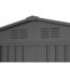 Graues Gartenhaus mit Lüftungsschlitzen