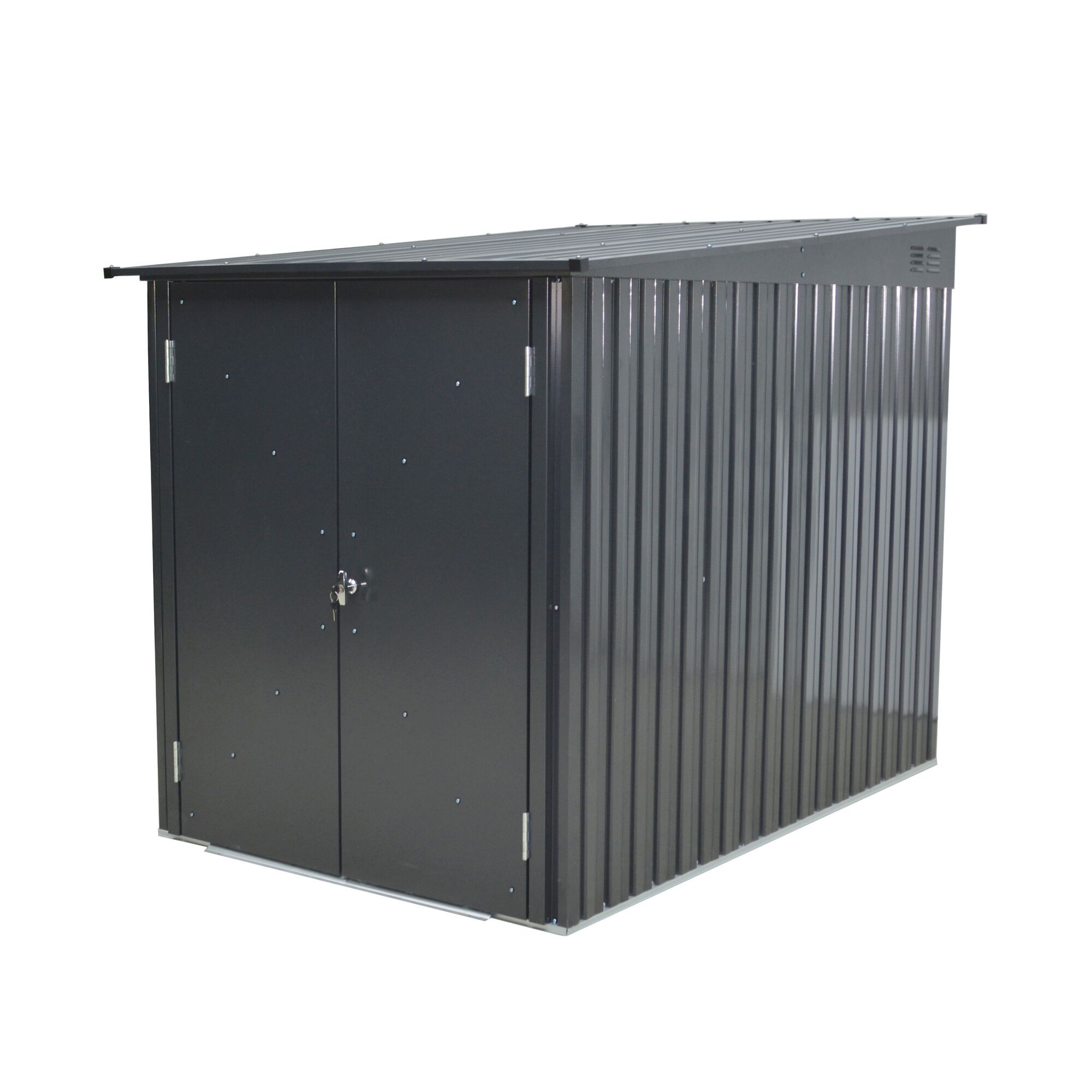 Graues Gartenhaus mit Doppeltür