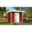 Rotes Gartenhaus mit weißer Tür
