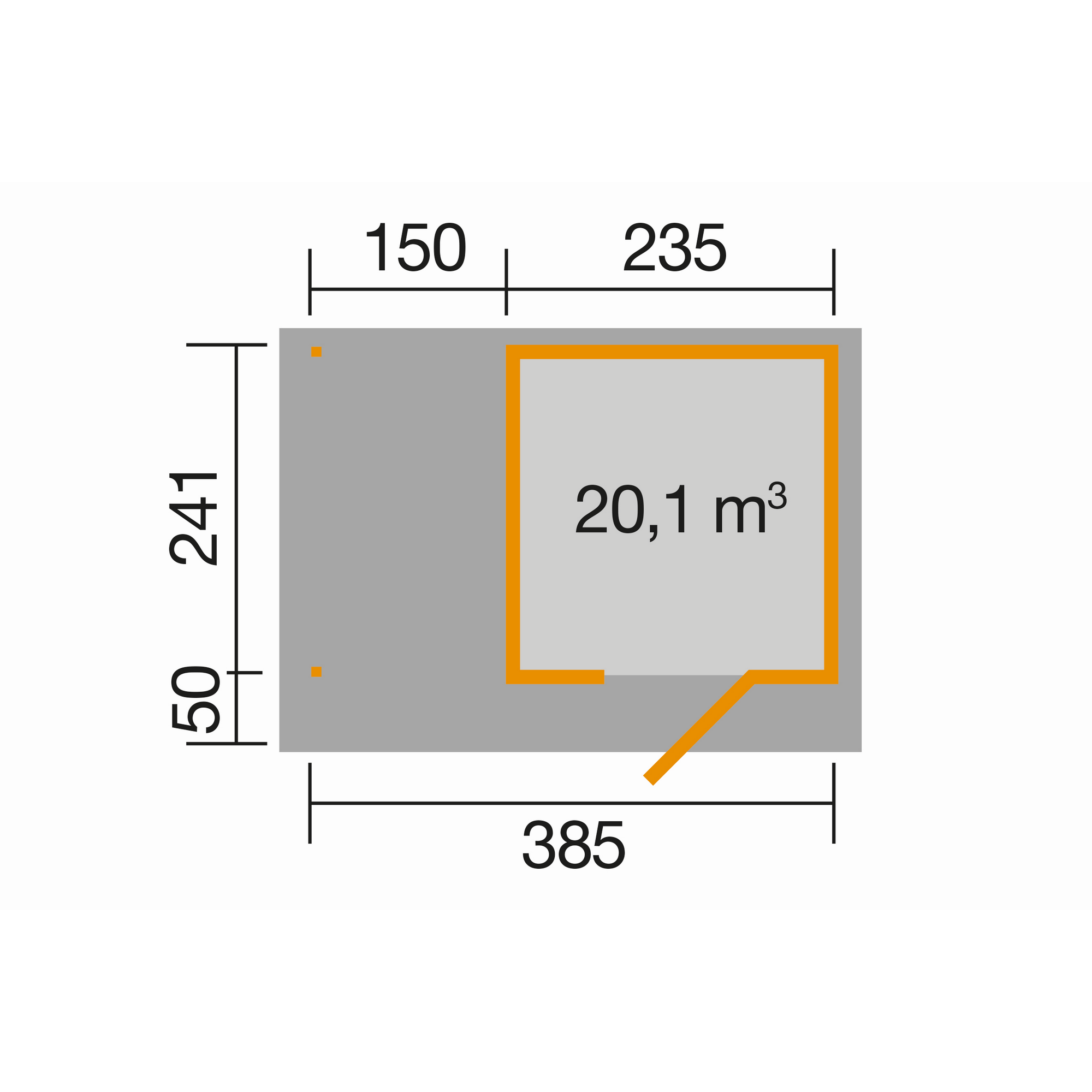 Skizze Gartenhaus mit Maßen