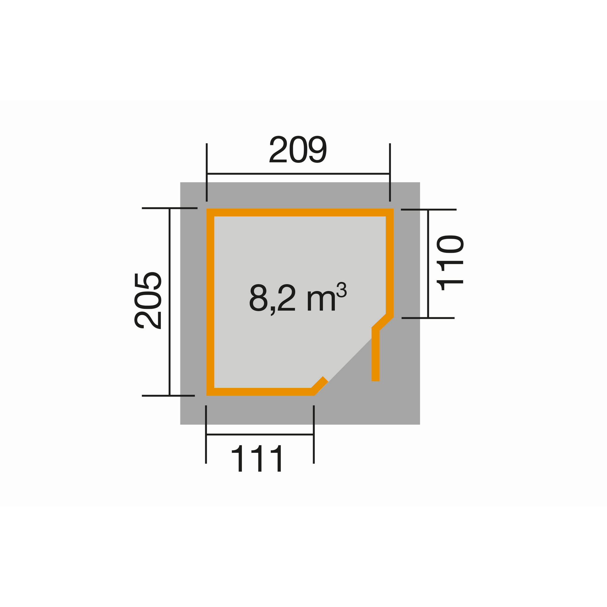 Gartenhaus-Grundriss mit 8,2 Kubikmeter