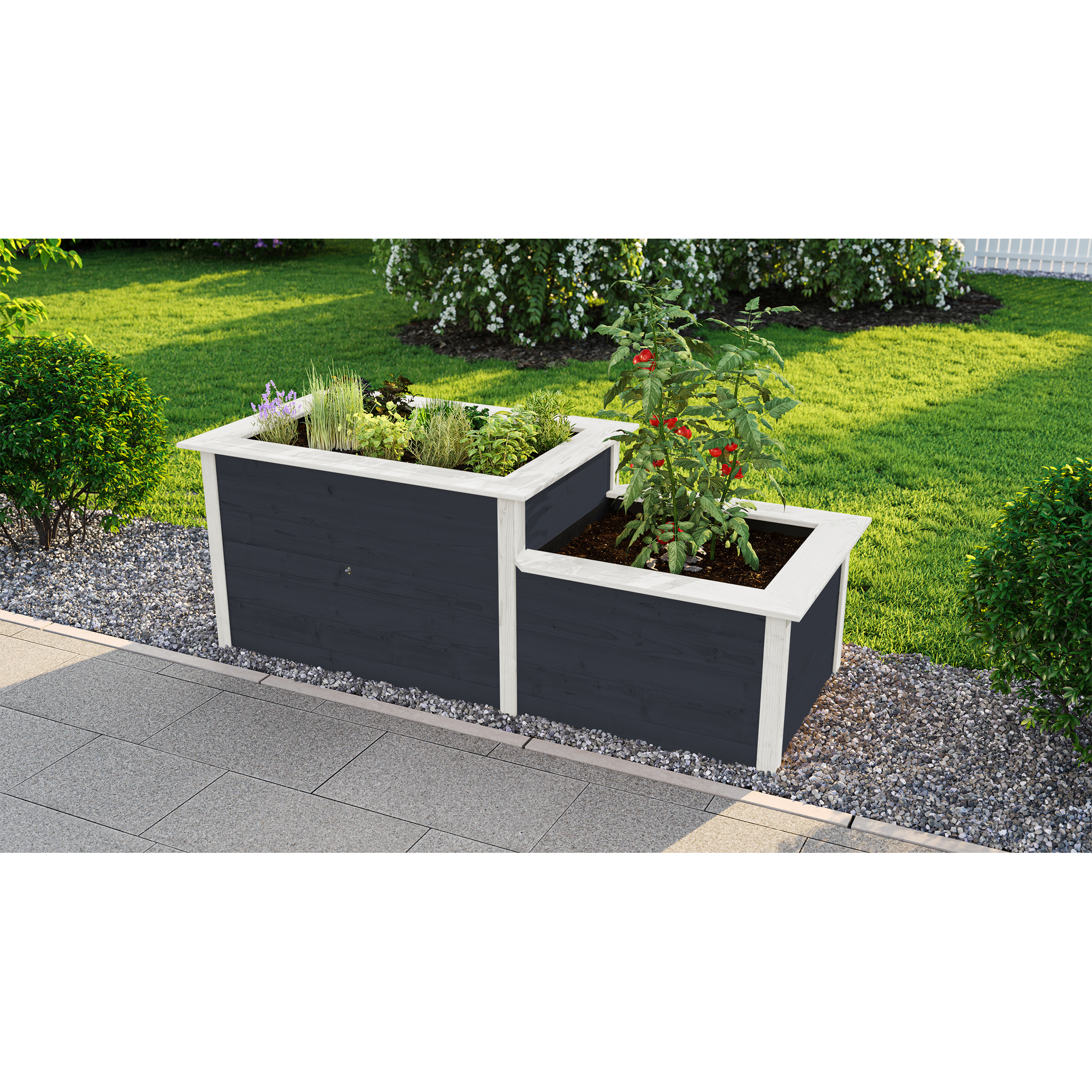 Hochbeet '669' mit Stufe anthrazit 217,6 x 91,7 x 58/81 cm
