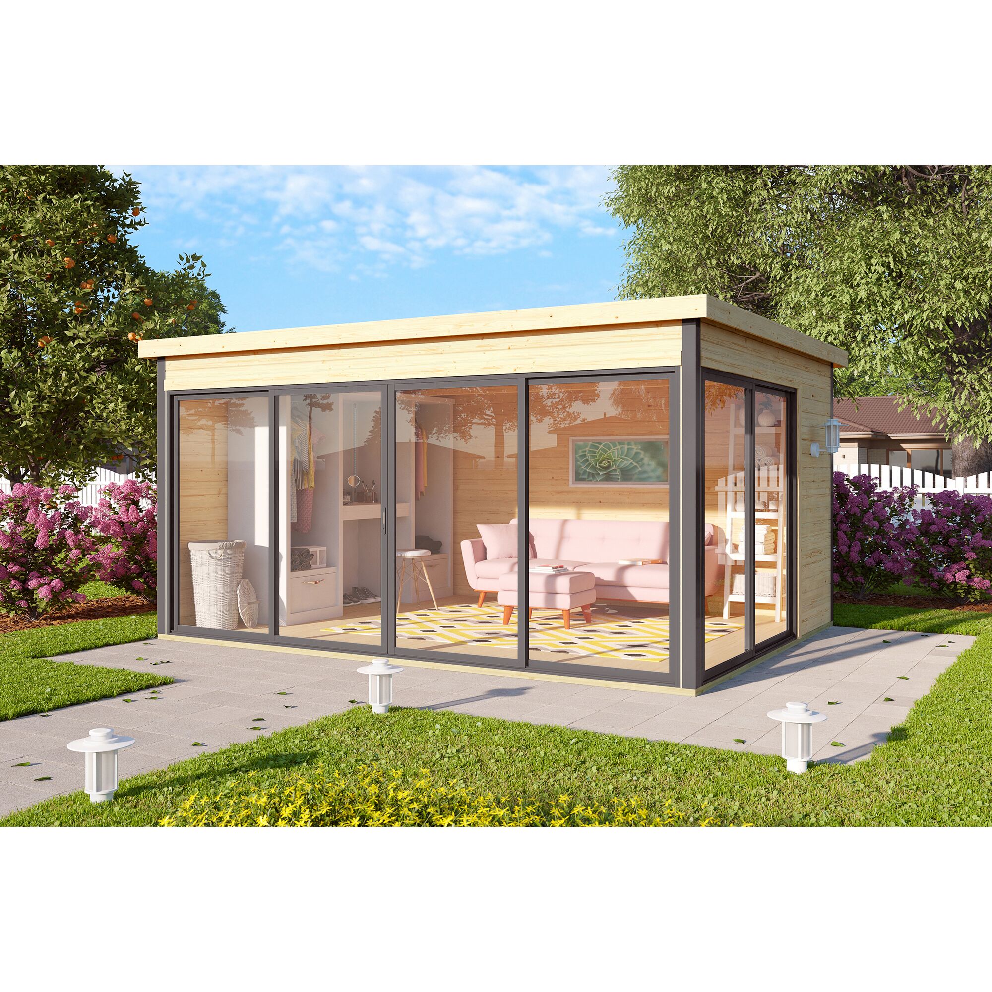 Gartenhaus mit großen Fenstern