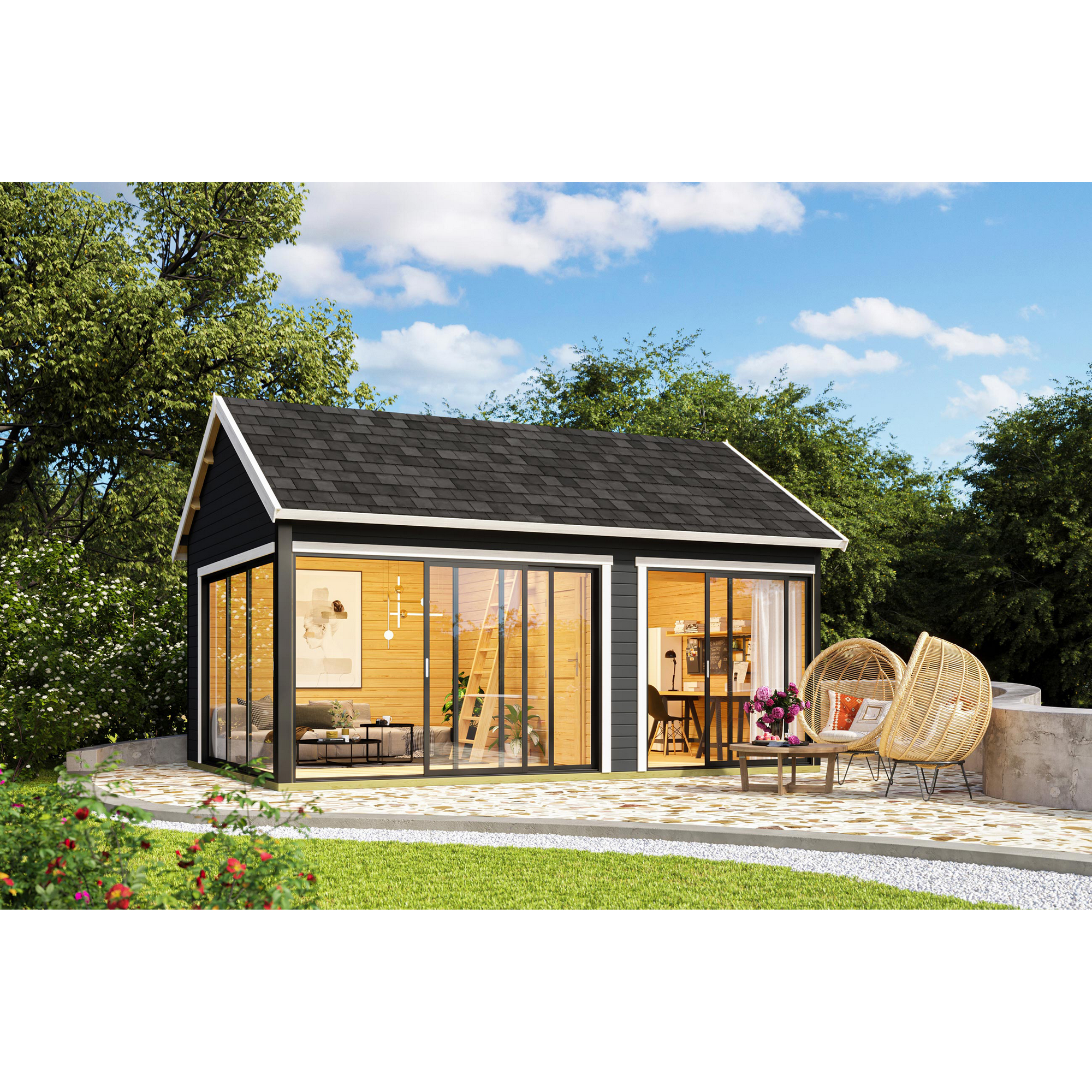 Gartenhaus 'M 445 A' graphitgrau 578 x 250,8 x 390 cm
