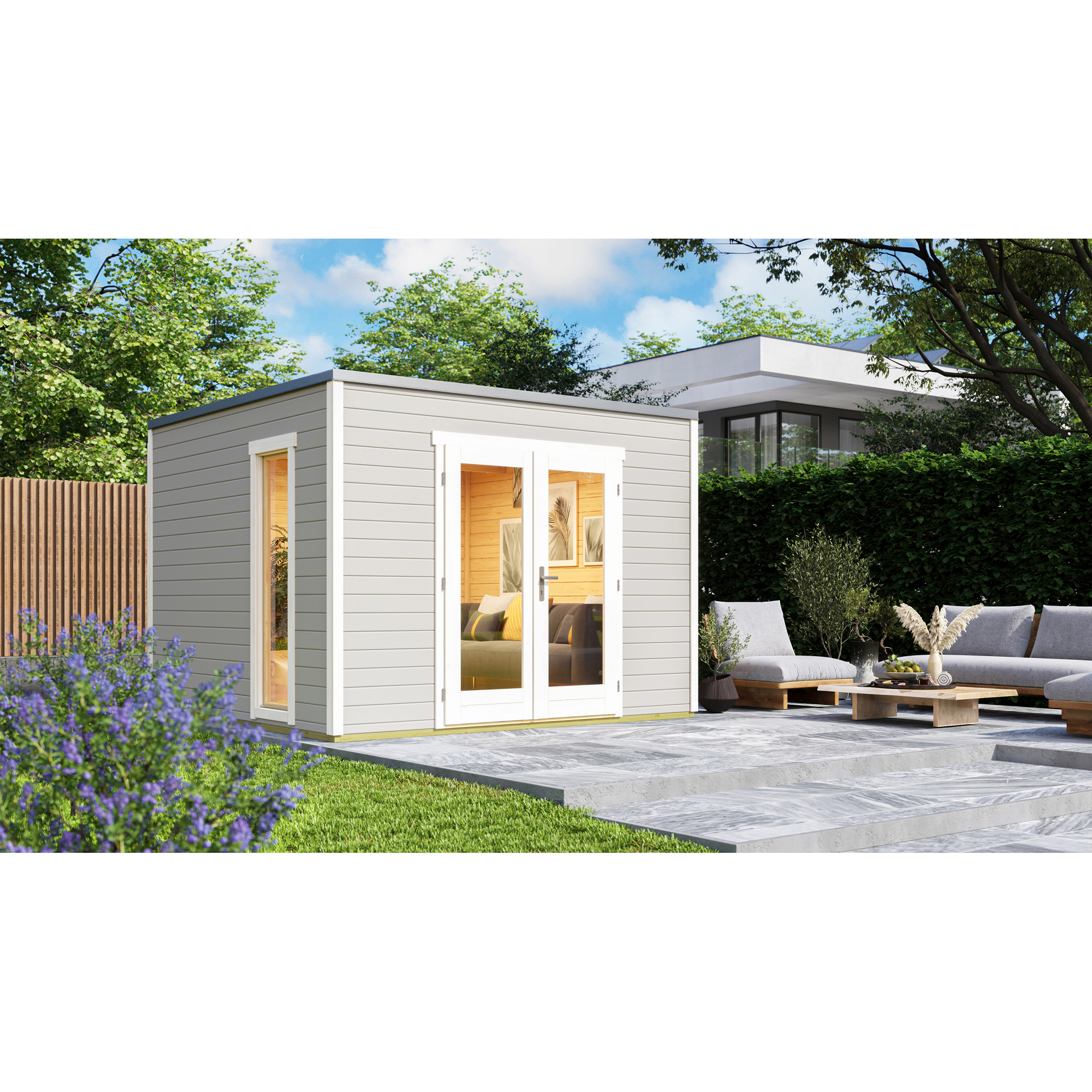 Weka Gartenhaus ‚P 285‘ hellgrau 300 x 222,3 x 300 cm – 6.66 qm