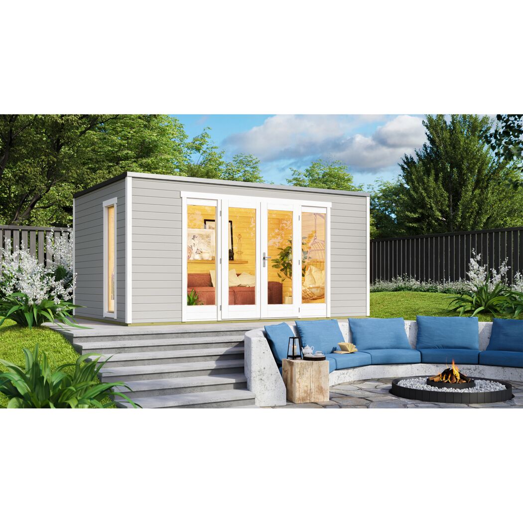 Gartenhaus mit Terrasse und Feuerstelle