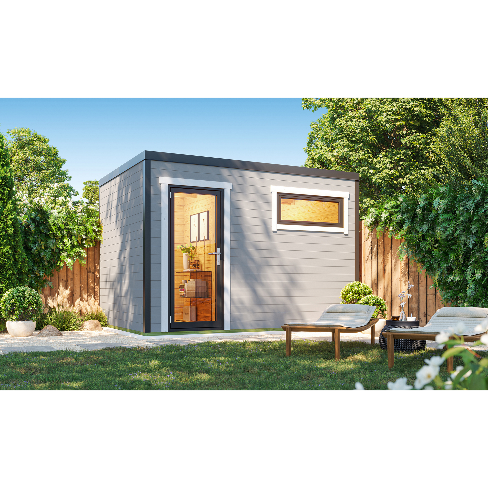 Gartenhaus 'S 445' hellgrau 350 x 239,4 x 250 cm