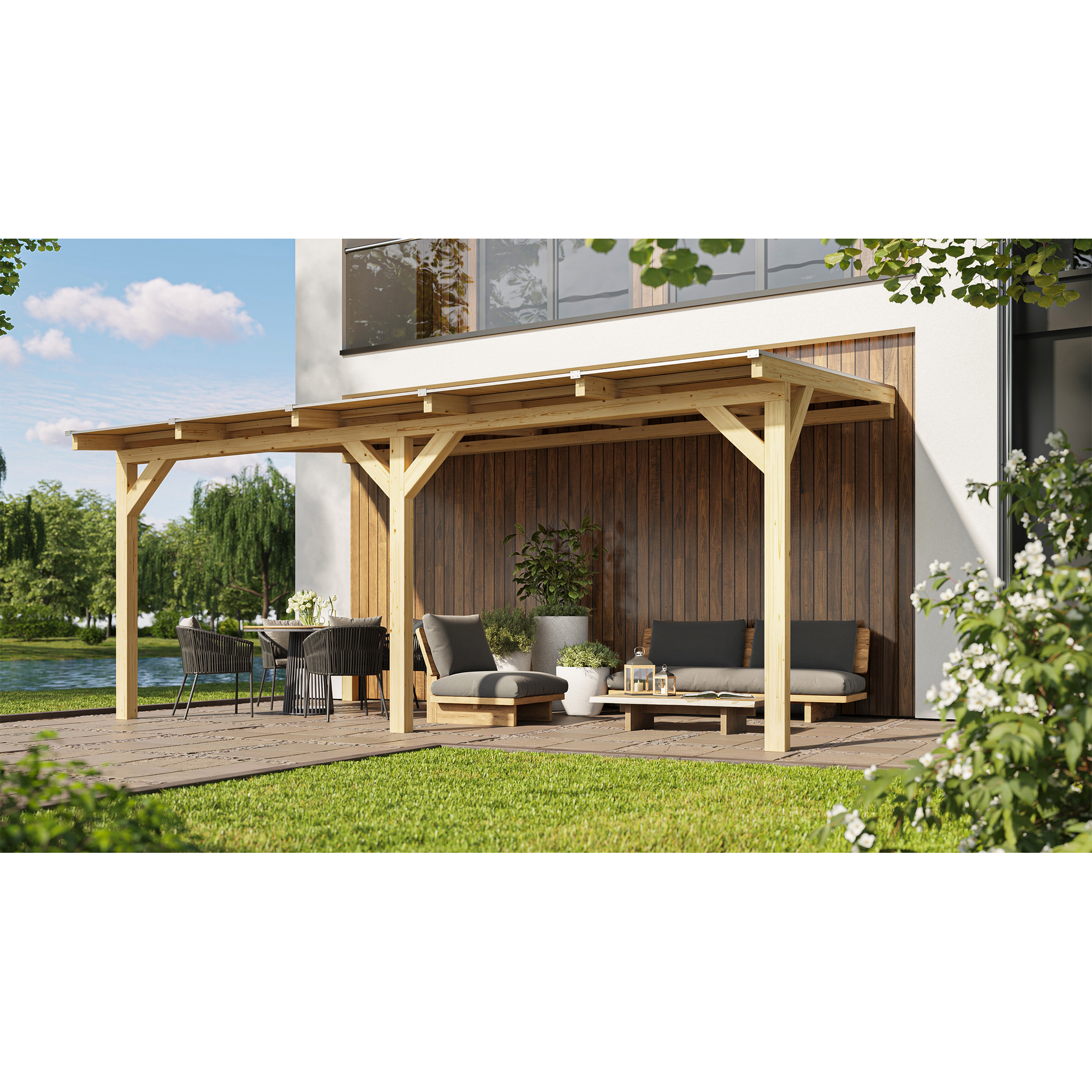 Terrassenüberdachung '672' Gr.5 Leimholz natur 541 x 373,5 x 269,5 cm