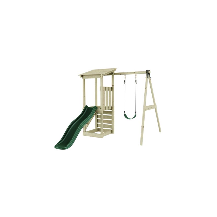 Spielturm mit Rutsche und Schaukel
