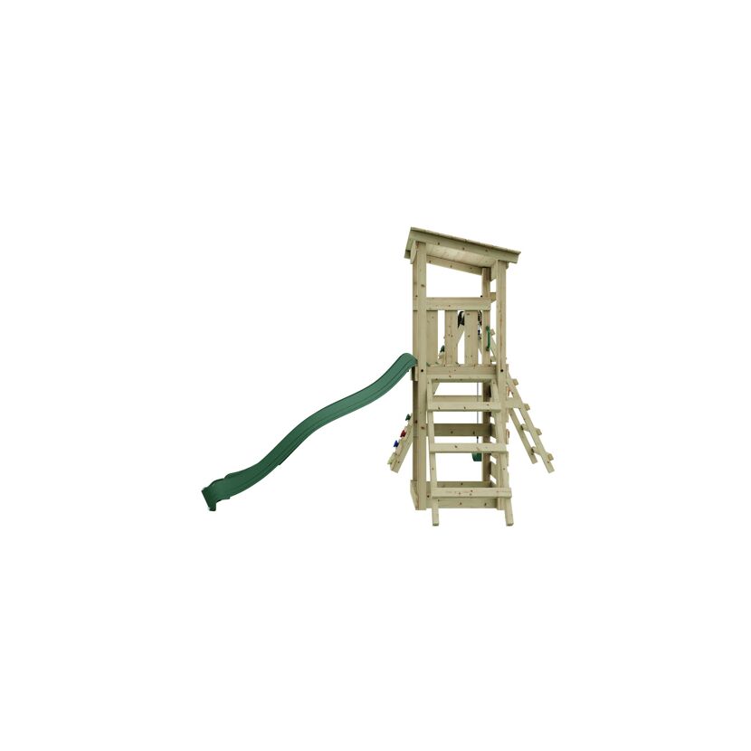 Spielturm aus Holz mit Rutsche