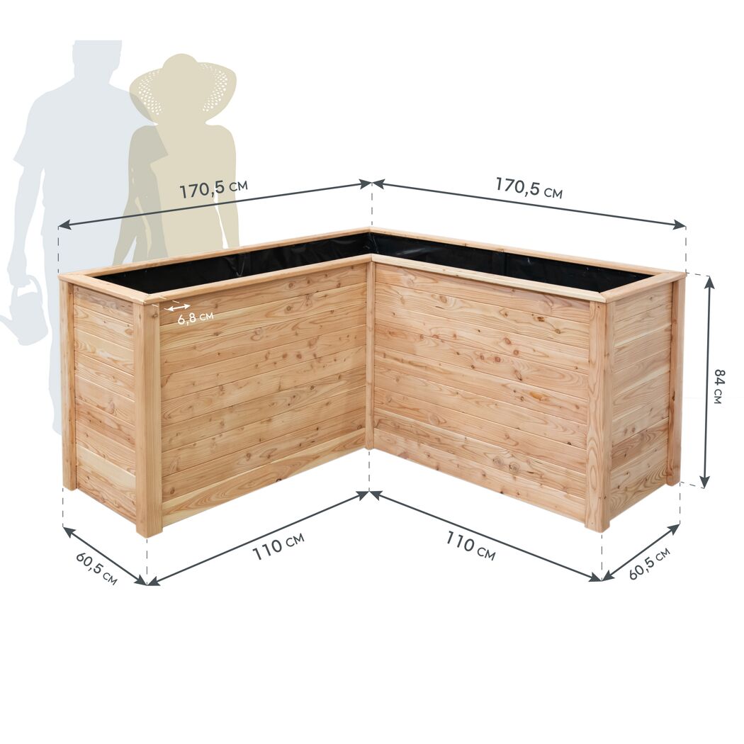 Eck-Hochbeet aus Holz mit Maßen