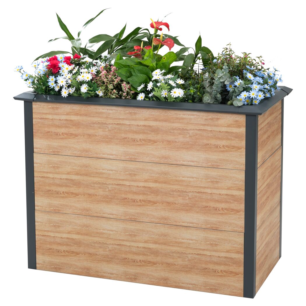 Blumenkasten aus Holzimitat mit Blumen